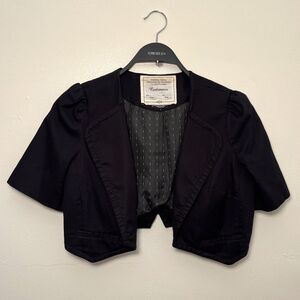 Cartonnier Anthropologie Cropped Puff Sleeve Pointed Blazer, Black- 6